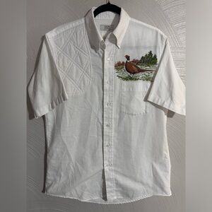 Vintage Hunting Ammo Shooting Shirt Padded Shoulder - 15 1/2 - WHITE Pheasant
